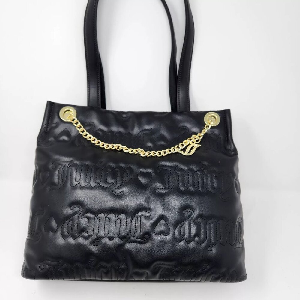 NWT JUICY COUTURE QUILTED BLACK JUICY PUFF TOTE SHOULDER BAG PURSE